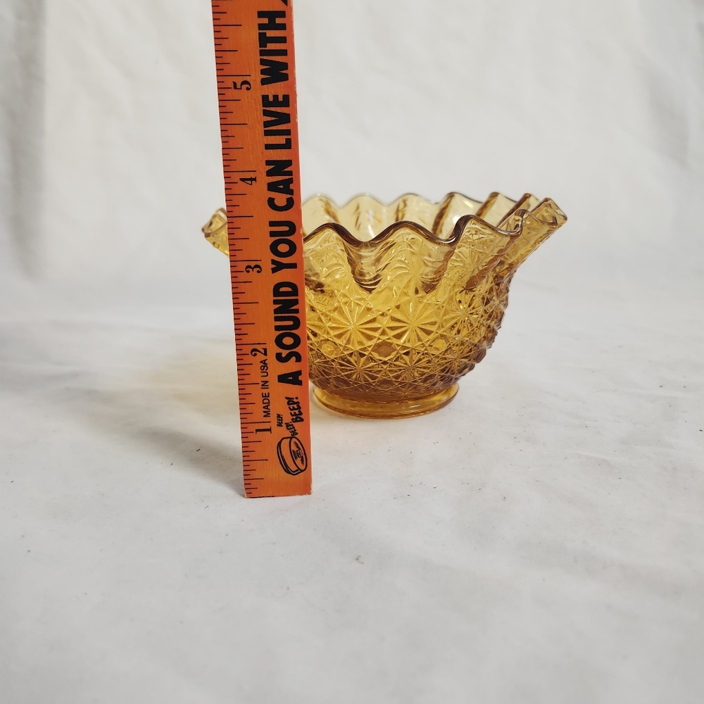 LE Smith Amber Daisy and Button Glass Candy Dish Bowl - Picture 9 of 9